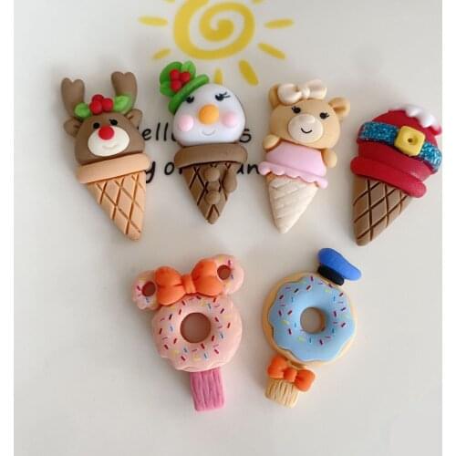 20Pcs Cartoon Christmas Ice Cream Flatback Resin Deer Bell Cabochon Simulation Fake Food Play Phone Decoration DIY Accessories