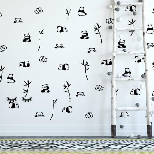 28Pcs Cute Panda Bear Bamboo Wall Decal Baby Nursery Kids Room Wildlife Woodland Jungle Animal Wall Sticker Bedroom Vinyl Decor