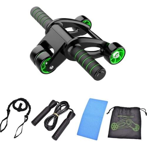 4 In 1 Collapsible AB Wheel Roller Yoga Exercise Rubber Tubes Band Stretch Training Gyms Kit Elastic Rope Pad Jump Rope Set
