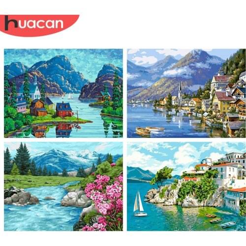 HUACAN 5d Diamond Painting Town DIY Mosaic Mountain Full Square/Round Diamond Embroidery Landscape Needlework Home Decor