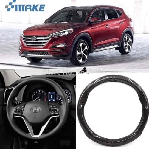 SmRKE Car Accessories For Hyundai Tucson Black Carbon Fiber Leather Steering Wheel Cover Sport Racing Car Styling