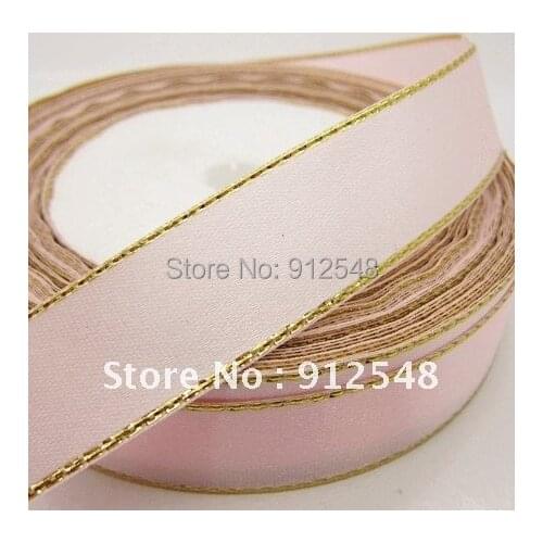 Free Shipping 20mm 0ne pieces/25Yards pink Gold Edge Satin Ribbon Riband Band Bloned Woven Blet Jewelry Accessory,gb005
