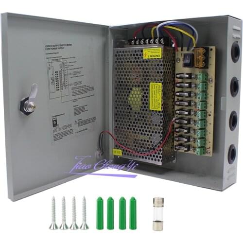 DC12V 10A Fused 9 Channel CCTV power supply switch box for surveillance camera Security output 120W,9 port CE, LVD Approved