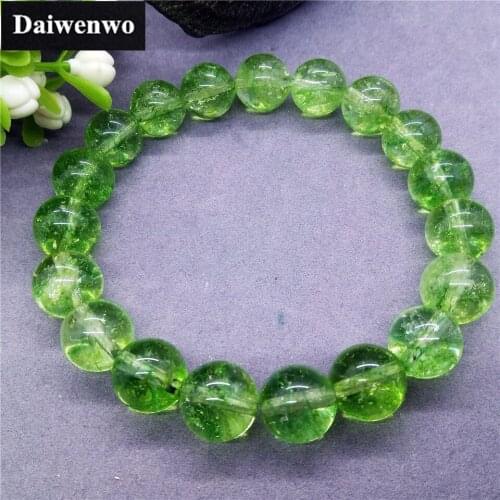 Natural Olive Green Cracked Crystal Acentela Beads Bracelet 6-12mm