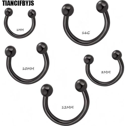 TIANCI FBYJS BLACK Horseshoe Bar, Lip Nose Septum Tragus Ear Ring Various Sizes WITH CONES Balls Body Jewelry Piercing