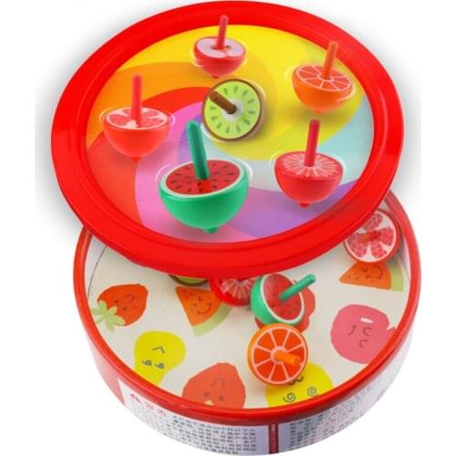 Wooden Gyro Toys Kids Mini Colored Fruits Anti Stress Desktop Spinning Top Toys With Paper Gift Box For Children Fidget Toy