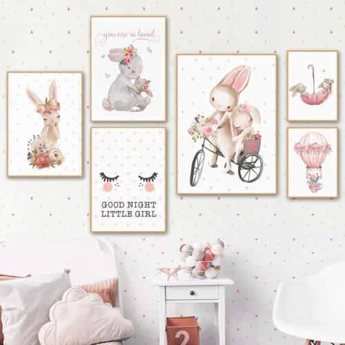 Kids Bedroom Pink Rabbit Poster Wall Art Children Nursery Baby Room Canvas Painting Decor Ballet Girl Bedroom Picture Prints