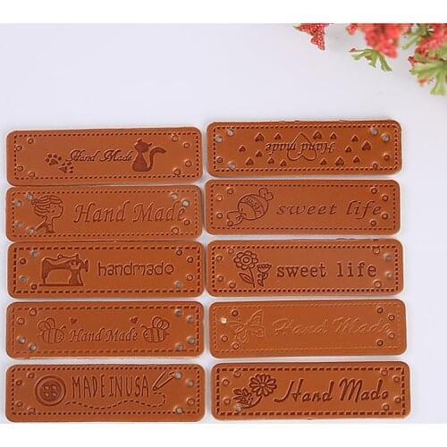 20pcs/set Handmade Labels Tags Clothes Garment PU Leather Hand Made Jeans Bags Shoes DIY Sewing Fabric Supplies Accessories