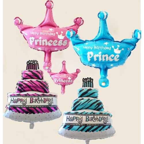 Pink Blue Cake Helium Balloon Princess Crown Foil Balloons For Happy Birthday Wedding Party Baby Shower Decoration Globos Gifts