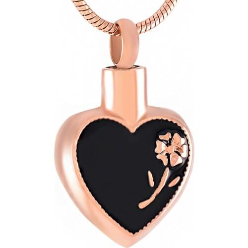 IJD9378 Rose in Heart Memorial Rose Gold/Gold Ash Necklace Stainless Steel Cremation Ashes Urn Keepsake Pendant Necklace Jewelry