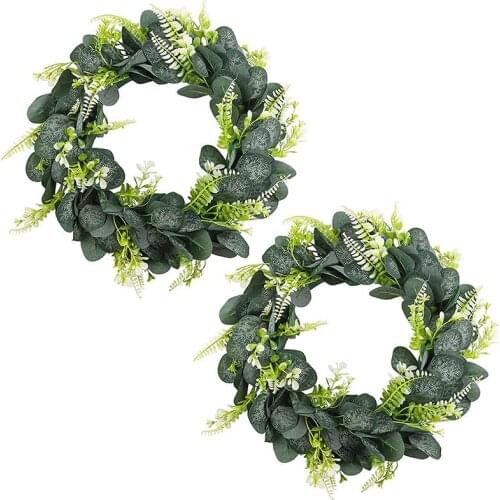 2 Pcs Artificial Eucalyptus Wreath Green Leaves Wreath Hanging Wreath Decoration for Home Front Door Decoration