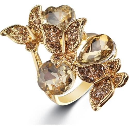 Zircon Ring Golden Butterfly Dancing Ring Party Fashion Girl Decoration Women Rings Personalized Wild Fashion Accessories