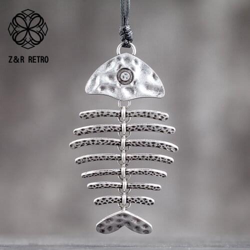 Silver Color Fish Bone Pendants Jewelry Accessories Bijouterie Female Decoration Gifts Large Massive Necklaces for Women Lovers