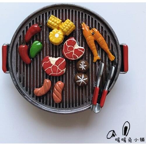 Small shop barbecue grill barbecue sausage food resin refrigerator sticker three-dimensional magnetic sticker