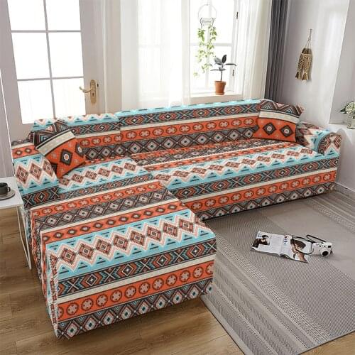 Mandala Geometric Elastic Sofa Cover for Living Room Sofa Towel Retro Stripes Printed Pattern L-shaped Chaise Longue Sofa Covers