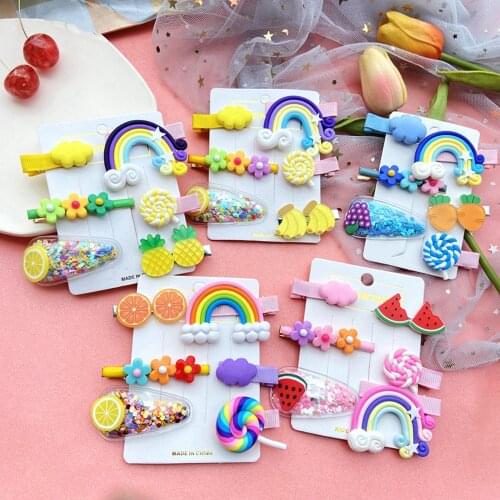 Fashion Cartoon Hairpin for Women Children Rainbow Hair Clip Kids Flower Candy Fruit Barrette Hair Accessories Baby Girls
