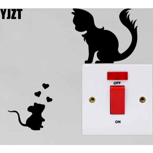 YJZT Animal Cat And Mouse Wall Switch Sticker Vinyl Decal Art Cartoon Pattern Children Room Decor Love Heart 17SS-0635