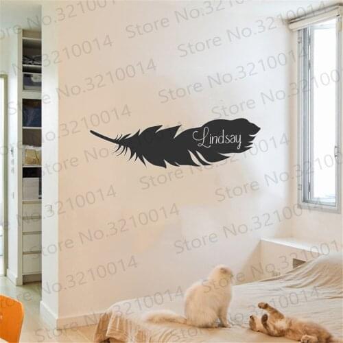 Feather Wall Sticker, Name Vinyl Wall Decal Sticker, Nursery Wall Home Decor Vinyl Art Decal PW636