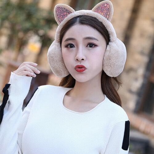 Brand New 2018 Fashion Women Girl Fur Winter Ear Warmer Earmuffs Cat Ear Muffs Earlap Glitter Sequin Earmuffs Headband Newest
