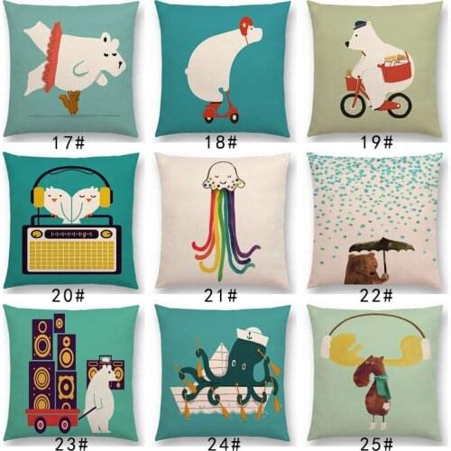 Latest Funny Cartoon Cute Animals Good Friends Cat Birds Polar Bear Cushion Cover Giraffe Crocodile Colorful Pillow Case