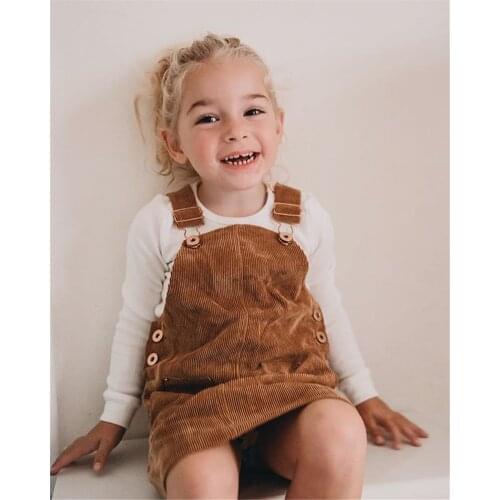 2021 New Baby Toddler Kids Girl Mini Retro Strap Dress Corduroy Dress Solid Suspenders Overalls 0-5Y