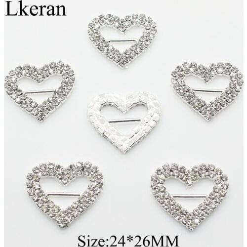 New! 50pc/lot 24*26mm Double row heart Rhinestone Buckle Slider For Diy Crystal Wedding Decorative Invitation Letter Accessories