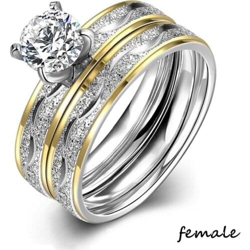 FDLK Couple Rings - Womens Fashion White Gold Color Zirconia Bride Wedding Engagement Ring Jewelry For Gifts