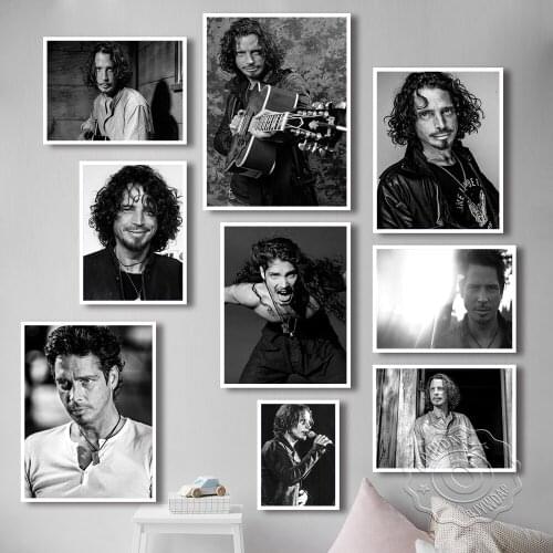 Chris Cornell Rock Music Singer Poster, Vintage Art Black White Star Portrait Prints Canvas Painting, Living Room Bedroom Decor