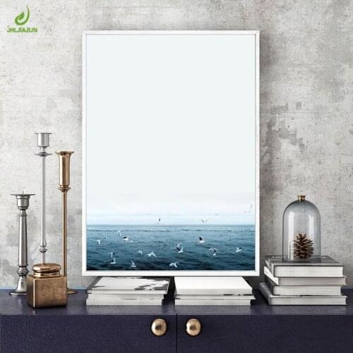 JHLJIAJUN Posters And Prints Seagull Ocean Natural Nordic Wall Pictures For Living Room Cuadros Flower Wall Art Canvas Painting
