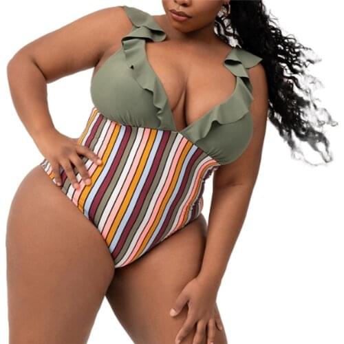 Plus Size Sexy Swimsuit Bikinis Women Shorts Bodysuits Summer Holiday Striped Bodycon Stretch Swimwears Wholesale Dropshipping