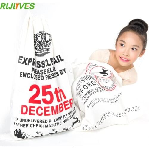 50*70cm Christmas Drawstring Gift bag Santa Sack Xmas Canvas Christmas Gift Bags elk Merry Christmas Vintage bag