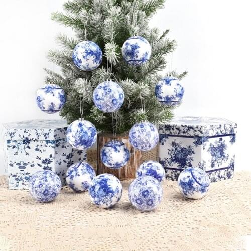 Christmas decorations retro blue and white porcelain pattern paper bag ball pendant window scene layout memory ball