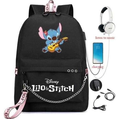 Kawaii Stitch Mochila Feminina Backpack Usb Charging School Bags Teenage Girls Boys Laptop Back Pack Women Travel Bagpacks