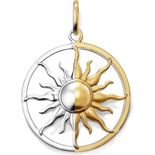 Silver Gold Color Hollow Round Disc Amulet Sun Pendants, Fashion Chain Necklace Pendant Jewelry Glam Bijoux Gift for Women Men