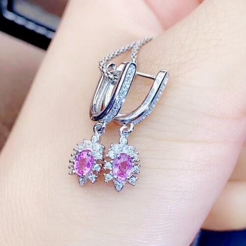 Natural real pink sapphire hoop earring 0.3ct*2pcs gemstone Per jewelry 925 sterling silver Fine jewelry J2132711