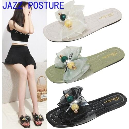 2021 summer new Korean style cute bow open-toed slippers flat slippers for women w138