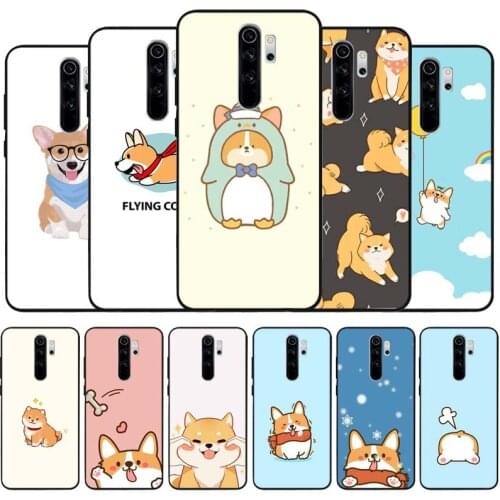 Cute Corgi black Silicone Phone Case For Redmi note 9 8 7 Pro S 8T 7A Cover