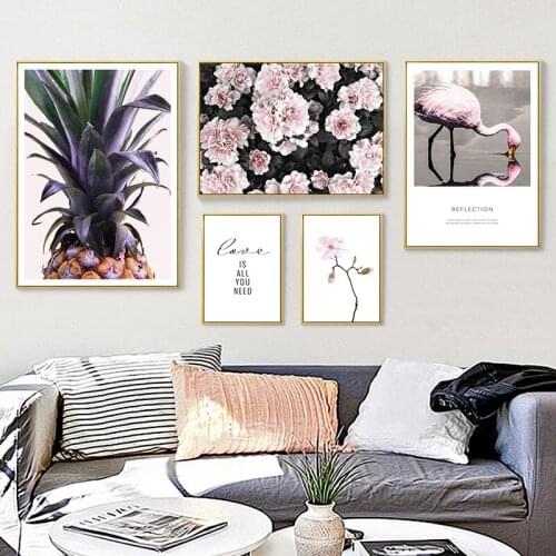 Scandinavian Decorative Canvas Painting Pineapple Flowers Flamingo Landscape Living Room Background Wall Pictures Combination