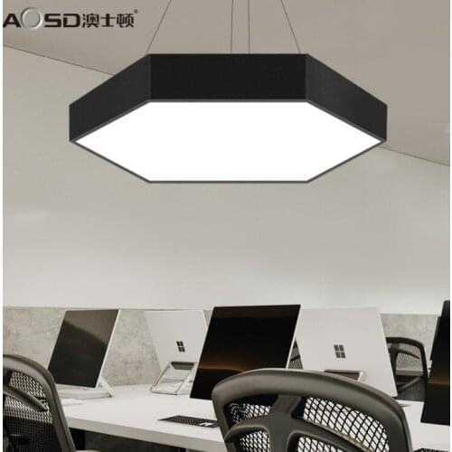 Led hexagonal office hanging line light simple six side chandelier acrylic restaurant bar modern office chandelier