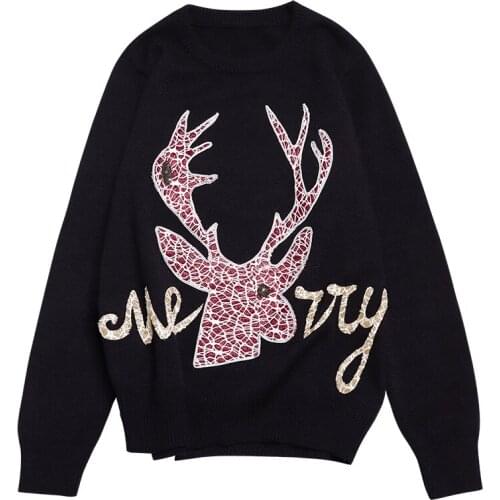 Hiqh Quality New Fall Winter Women Christmas Sweaters Sequins Beaded Embroidery Luxury Knitting Sweater Loose Pullover Tops