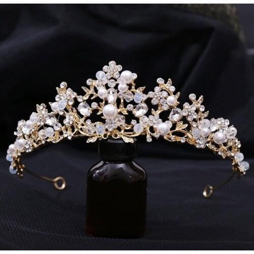 Bride pearl handmade crown silver branches princess crown headdress birthday crown hair jewelry wedding dress accessories