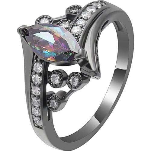 Hainon Wedding Band Cocktail Oval Cut Rainbow & White & Blue Cubic Zircon Black Gold Color Fashion Ring Women Men Jewelry