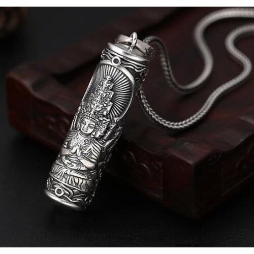 100% 925 Silver Buddha Gau Box Pendant Necklace 925 Sterling Buddha Box Pendant the Chinese Zodiac years Buddha Amulet Pendant