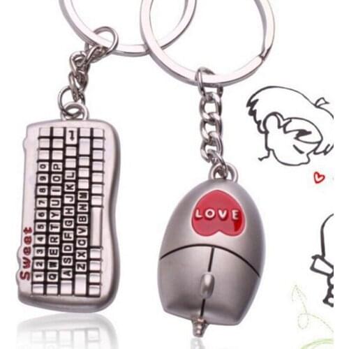 20 pairs/lot) Party Gift Sweet Couple Computer Mouse Keyboard Keychain Metal Key Ring Valentines Day Wedding Favors KC007
