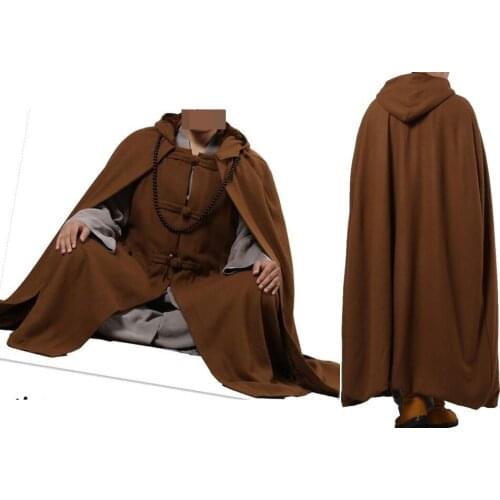 4color UNISEX Winter warm Wool tweed meditation cloak buddhist shaolin monk cape uniforms lay martial arts suits red/gray/brown