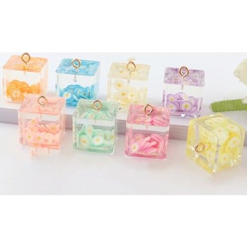 Yamily 8pcs/Resin Square Cube Charm Simulation Fruits Pendants DIY Jewelry For Keychain Earrings Bracelet Necklace Accessories