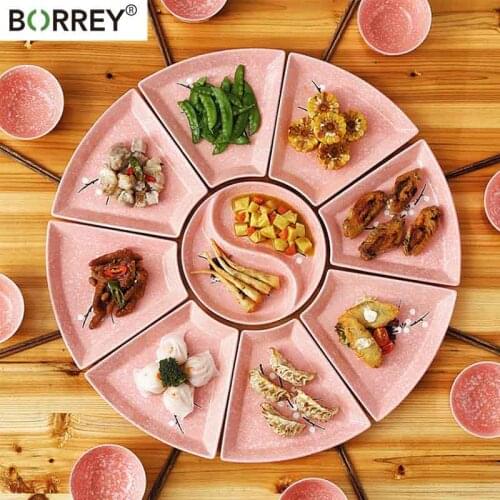 BORREY 9Pcs Dinner Plate Sets Ceramics Creative Round Tray Combination Serving Platter Household Hotel Restaurant Dinner Plates