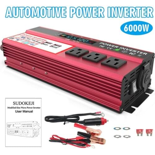 6000W Peak Car Power Inverter 12V DC to AC 110V 120V Converter LCD 4 USB Charger Cars Electrical Power Socket