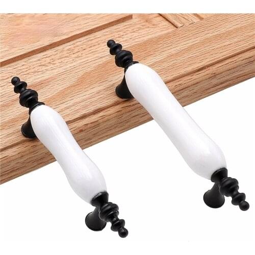 White Porcelain Black Zinc Alloy Round Handles American Style Kitchen Cupboard Door Pulls Drawer Fashion Furniture Hardware