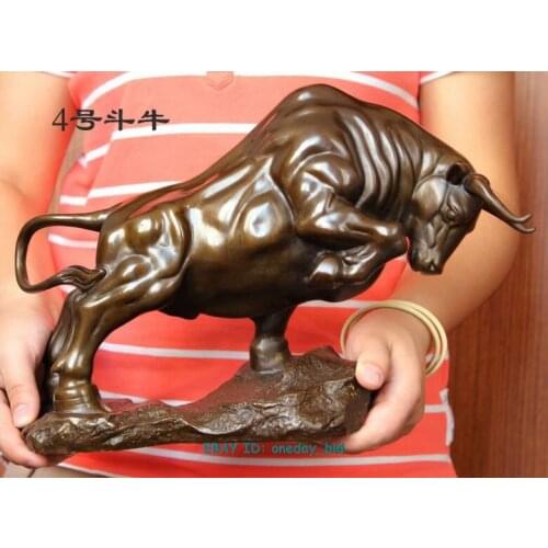 Large size brass coffee Wall Street Fierce Bull OX Figure Statue 14"Long copper Decoration real Brass